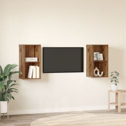 Berkfield Home Wall TV Cabinet 2 pcs Old wood 37 x 37 x 72 cm Engineered wood in Brown - thumbnail 4
