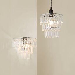 ValueLights Kelsks Chrome with Droplets Chandelier Style Flush Wall Light & Bulb in Silver - thumbnail 6