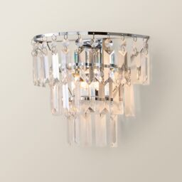 ValueLights Kelsks Chrome with Droplets Chandelier Style Flush Wall Light & Bulb in Silver - thumbnail 3