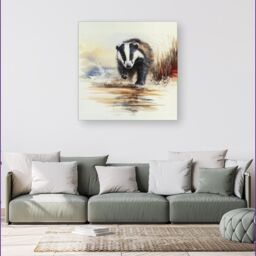"Warren Reed - Designer Wading Badger Watercolour Canvas in Brown - Size: W16"" x H16""" - thumbnail 4