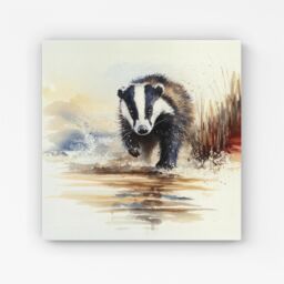 "Warren Reed - Designer Wading Badger Watercolour Canvas in Brown - Size: W16"" x H16""" - thumbnail 1