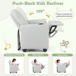 CASART Kids Recliner Chair Adjustable Armchair Sofa PU Leather Lounge Chair in Beige - thumbnail 4