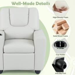 CASART Kids Recliner Chair Adjustable Armchair Sofa PU Leather Lounge Chair in Beige - thumbnail 6