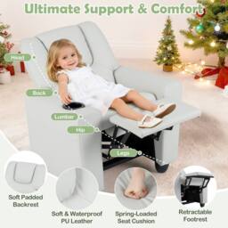 CASART Kids Recliner Chair Adjustable Armchair Sofa PU Leather Lounge Chair in Beige - thumbnail 5