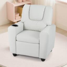 CASART Kids Recliner Chair Adjustable Armchair Sofa PU Leather Lounge Chair in Beige - thumbnail 1