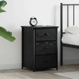 Berkfield Home Classic Black Oak Nightstand Black Oak MDF, Metal Compact - thumbnail 2