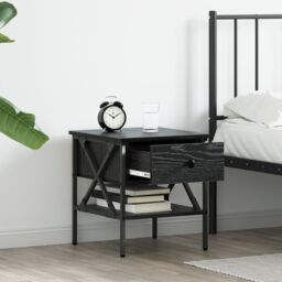 Berkfield Home Bedside Tables 2 pcs Black Oak 40x42x45 cm Engineered Wood - Size: 40 x 42 x 45 cm - thumbnail 4