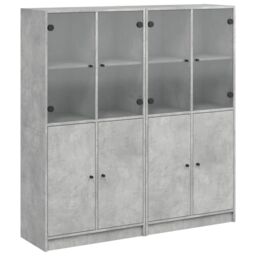 Berkfield Home Bookcase with Doors Concrete Grey 136x37x142 cm Engineered Wood - Size: 136 x 37 x 142 cm - thumbnail 2