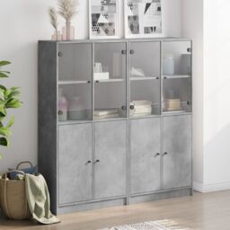 Berkfield Home Bookcase with Doors Concrete Grey 136x37x142 cm Engineered Wood - Size: 136 x 37 x 142 cm - thumbnail 3