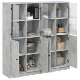 Berkfield Home Bookcase with Doors Concrete Grey 136x37x142 cm Engineered Wood - Size: 136 x 37 x 142 cm - thumbnail 5