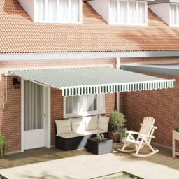 Berkfield Home Manual Retractable Awning Green & White 400x300 cm