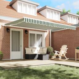 Berkfield Home Manual Retractable Awning Green & White 400x300 cm - thumbnail 3