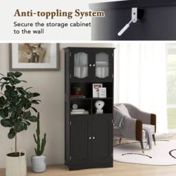 Kelvenix 148cm Tall Bathroom Cabinet Freestanding in Black - thumbnail 5