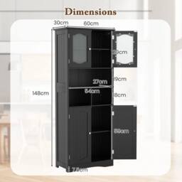 Kelvenix 148cm Tall Bathroom Cabinet Freestanding in Black - thumbnail 2