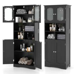 Kelvenix 148cm Tall Bathroom Cabinet Freestanding in Black - thumbnail 4