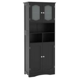 Kelvenix 148cm Tall Bathroom Cabinet Freestanding in Black - thumbnail 1