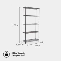 VonHaus 5 Tier Metal Wire Shelving Unit in Black - thumbnail 5
