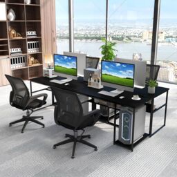 Costway 120CM Computer Desk with Power Outlet & Shelf Home Office Studying Table in Black - thumbnail 6