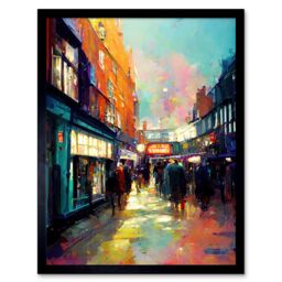 "Artery8 Wall Art Print Carnaby Street London Bright Acrylic Painting Art Framed in Black - Size: W12"" x H16""" - thumbnail 1