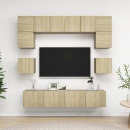 Berkfield Home 8 Piece TV Cabinet Set Sonoma Oak Engineered Wood in Brown - thumbnail 2