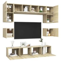 Berkfield Home 8 Piece TV Cabinet Set Sonoma Oak Engineered Wood in Brown - thumbnail 3