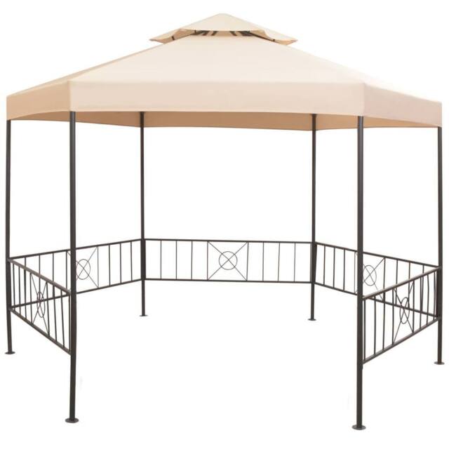 Berkfield Home Garden Marquee Gazebo Pavilion Tent Hexagonal Beige 323x265 cm - image 1
