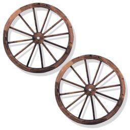 Costway Set of 2 Decorative Wooden Wheels Garden Decoration in Brown - thumbnail 1