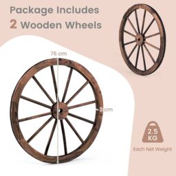 Costway Set of 2 Decorative Wooden Wheels Garden Decoration in Brown - thumbnail 2