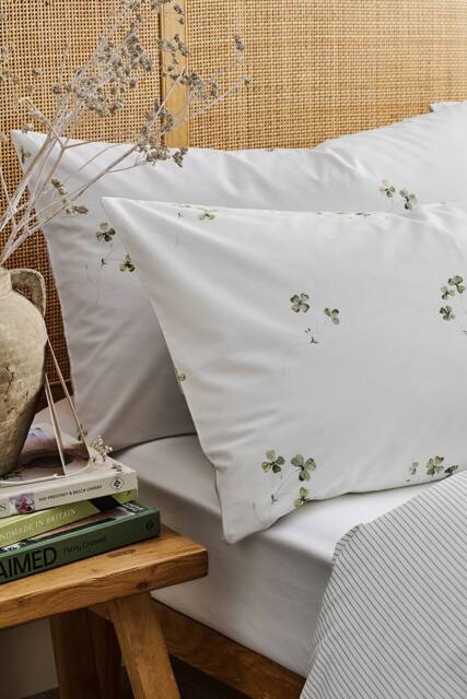 CHRISTY 'Clover' Romantic Floral Cotton Percale Standard Pillowcase Pair in White - image 1