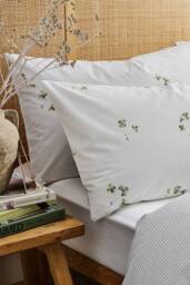 CHRISTY 'Clover' Romantic Floral Cotton Percale Standard Pillowcase Pair in White - thumbnail 1