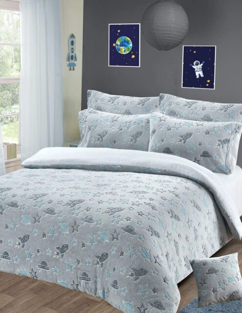 New Edge Blinds Outer Space Glow in the Dark Teddy Duvet Set - Double in Grey - image 1