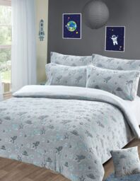 New Edge Blinds Outer Space Glow in the Dark Teddy Duvet Set - Double in Grey - thumbnail 1