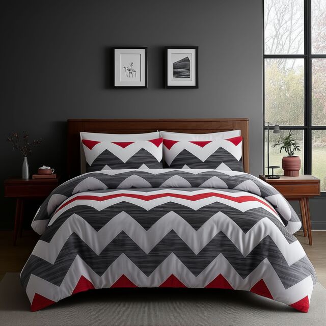 Snug City Duvet Cover & Pillowcase Set Zig Zag Reversible Design Bed Linen in Grey - Size: Super King - image 1