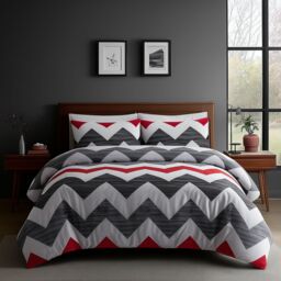 Snug City Duvet Cover & Pillowcase Set Zig Zag Reversible Design Bed Linen in Grey - Size: Super King - thumbnail 1