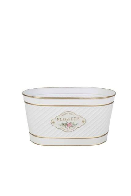KDMD White Flowers Badge Oval Zinc Planter - image 1