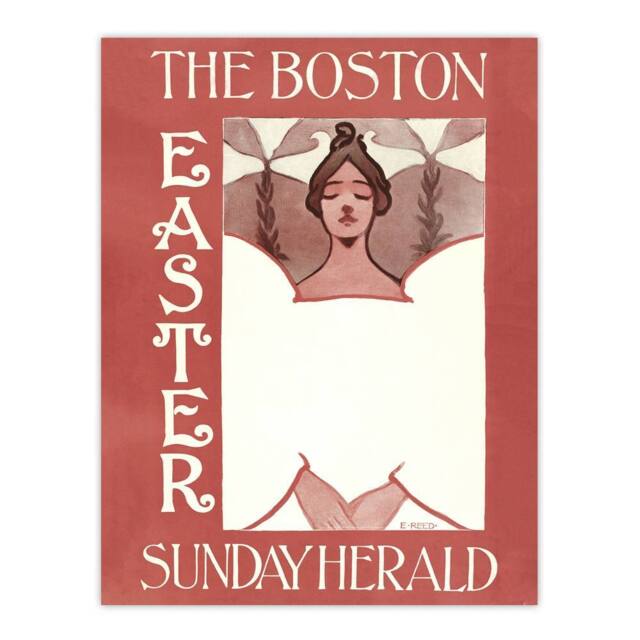 "Artery8 Herald Easter Cover Art Nouveau Vintage Wall Art Print Ethel Reed in Red - Size: W12"" x H16""" - image 1