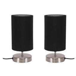 ValueLights Francis Pair of Brushed Chrome Dimmable Touch Table Lamps in Black - thumbnail 2