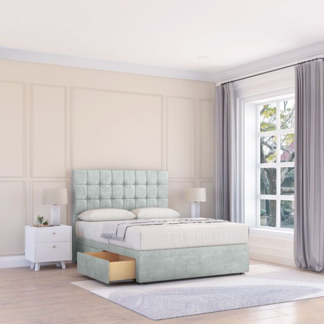"Sloomy Alabama Divan Bed Base 4 Drawers & 26"" Struts Headboard in Silver - Size: Double" - image 1