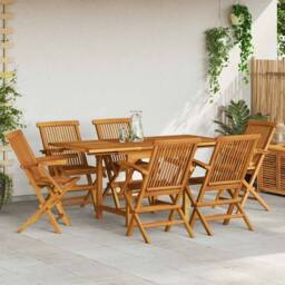 Berkfield Home Beautiful 7 Piece Garden Dining Set Solid Teak Wood in Brown - thumbnail 2