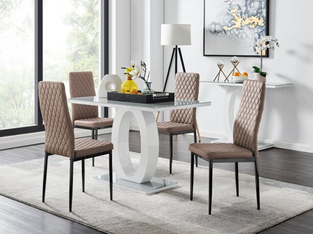 FurnitureboxUK Giovani 4 Grey Dining Table & 4 Milan Black Leg Chairs in Beige - image 1