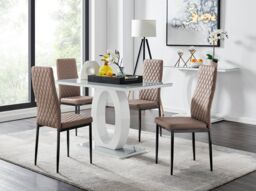 FurnitureboxUK Giovani 4 Grey Dining Table & 4 Milan Black Leg Chairs in Beige