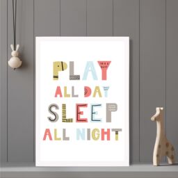 ARTZE Cute Play All Day Scandi Quote Framed Print SIZE: A2 with White Frame in Pale Blue - Size: A4 - thumbnail 2