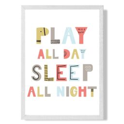 ARTZE Cute Play All Day Scandi Quote Framed Print SIZE: A2 with White Frame in Pale Blue - Size: A4 - thumbnail 1