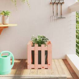 Berkfield Home Garden Planter with Fence Design 40x40x40 cm Solid Wood Douglas in Light Tan - Size: 40 x 40 x 40 cm - thumbnail 2