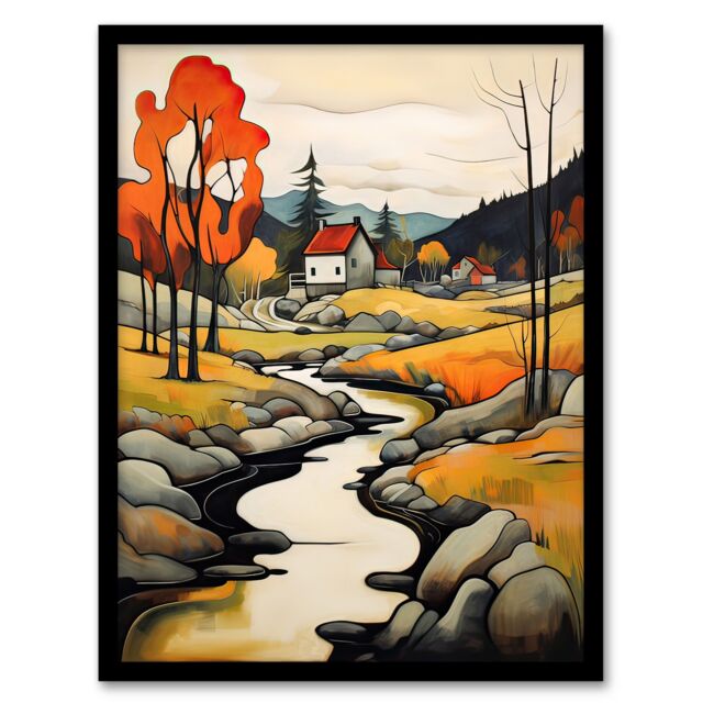 Artery8 Wall Art Print Just Follow the River Countryside Autumn Landscape Framed - Size: A4 - image 1