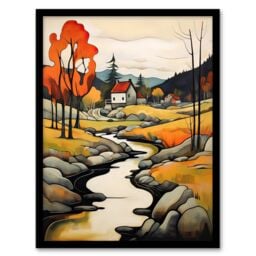 Artery8 Wall Art Print Just Follow the River Countryside Autumn Landscape Framed - Size: A4 - thumbnail 1