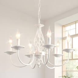 NIVOR French Vintage 6 Light White Iron Dining Room Candle Chandelier E27 - thumbnail 1