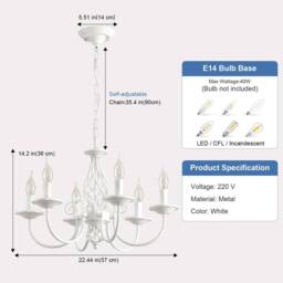 NIVOR French Vintage 6 Light White Iron Dining Room Candle Chandelier E27 - thumbnail 2