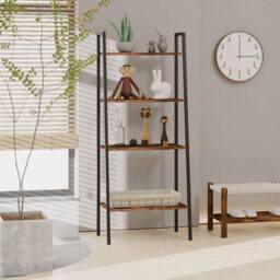 STILVORA 4-Tier Ladder Shelf with Steel Frame in Brown - thumbnail 9