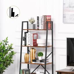STILVORA 4-Tier Ladder Shelf with Steel Frame in Brown - thumbnail 8